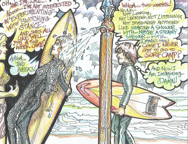 I showed this, at a bit of a distance, to my wife, Trish. She nodded, approvingly, then asked why there were so many words. "I can't help it," I explained. So difficult to be clever, even with a few phallic symbols and a double entendre or two. Oh,and now I've over-explained. Damn.