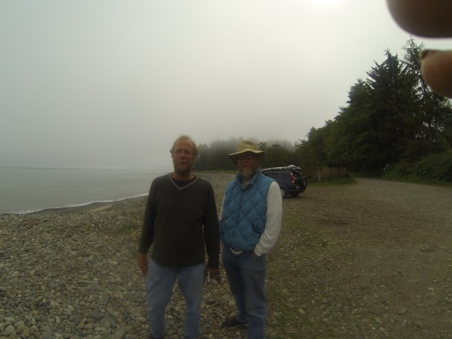 Port Townsend surfers Bob Simmons (no relation to That Bob Simmons) and Michael McCurdy (no relation to those PT McClearys) out on the farther Straits. See any waves? Me either.